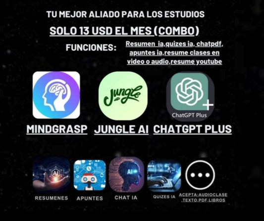 Combo IA para estudiantes con MindGrasp, Jungle AI y ChatGPT Plus para hacer resúmenes y apuntes inteligentes