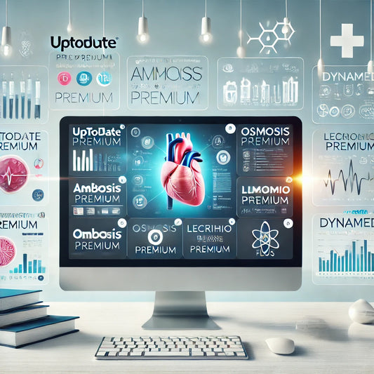 Mega Combo Médico Anual con acceso a UpToDate, AMBOSS, Osmosis, Lecturio y más. Incluye bases de datos médicas como Clinical Key, JAMA Network y Cochrane Library. Oferta limitada para profesionales de la salud.